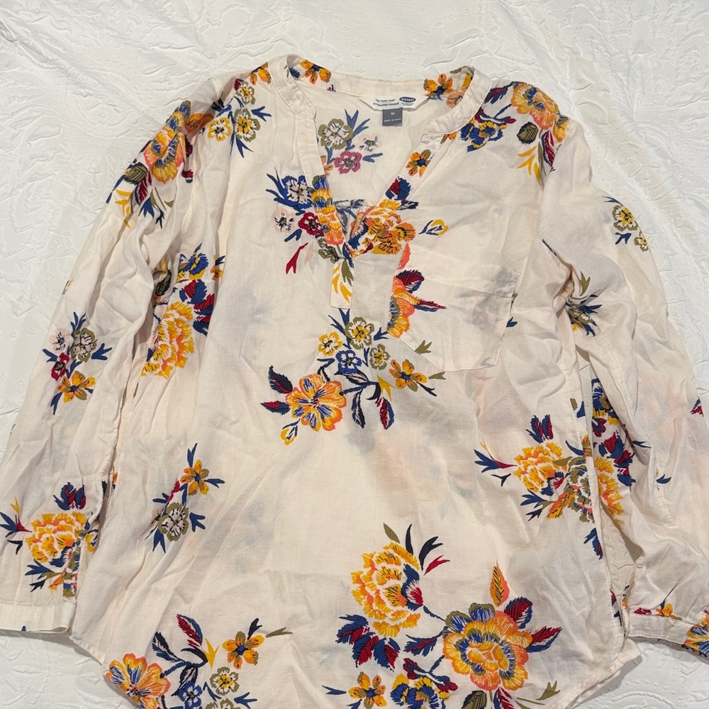 Old Navy Floral Blouse with Yellow and Blue Accents